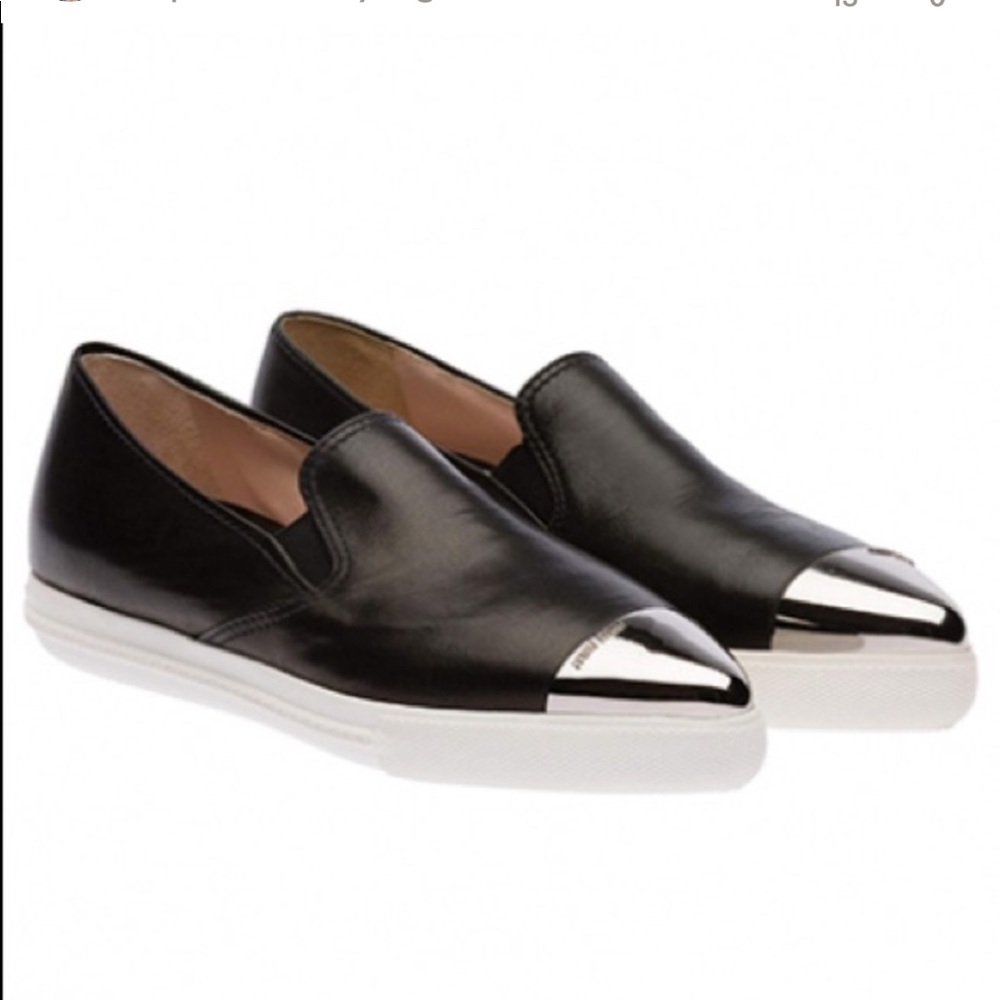 Miu Miu Metallic Cap Toe Napa Leather Slip-
on Sneakers